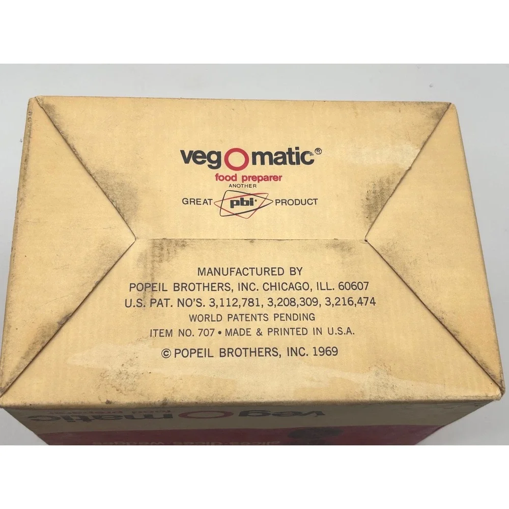 Vintage Veg-O-Matic Food Preparer PBI 1960s Kitchen Slicer Dicer with Box Manual